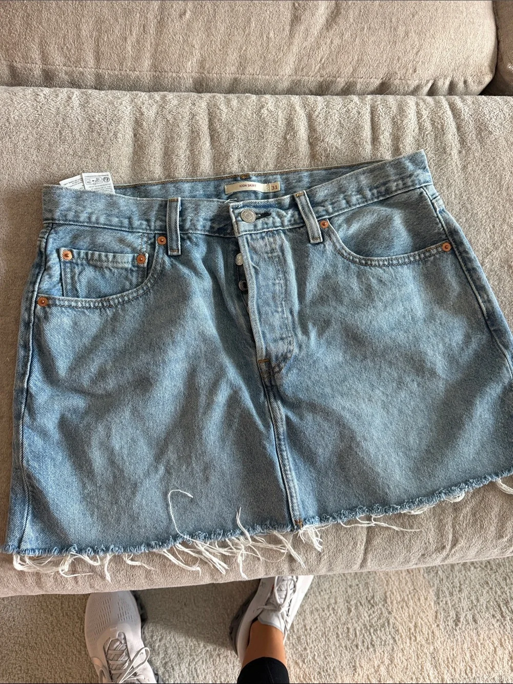 Levi's Washed Blue Denim Frayed-Hem Mini Skirt